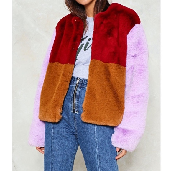 Nasty Gal Jackets & Blazers - COPY - Nasty Gal Color Block Super soft faux fur jacket